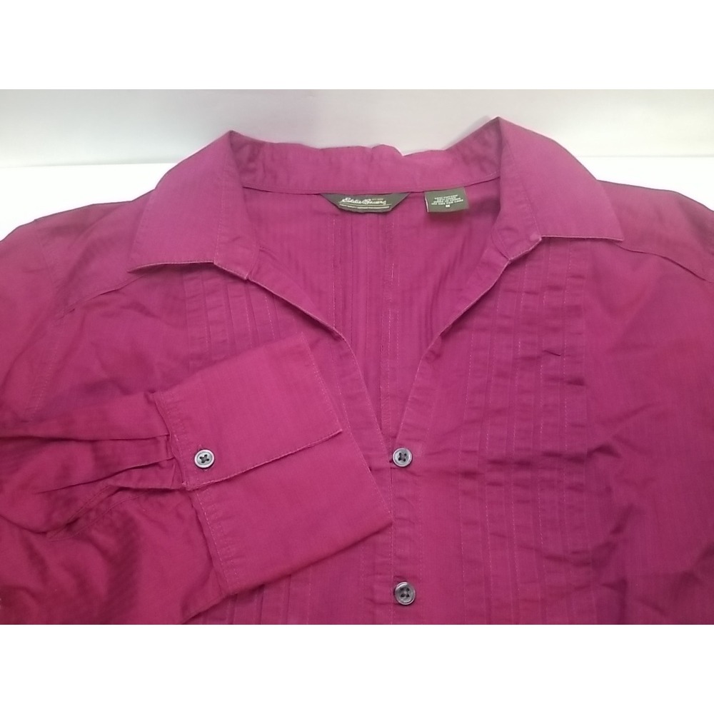 Eddie Bauer Shirt Womens M Medium Long Sleeve Button Up Ruffle Top‎ Cotton
